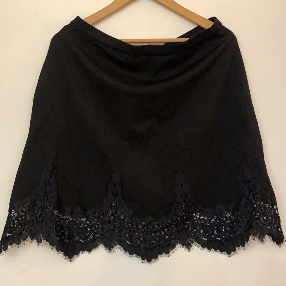 NWT Large black Alyssa Rilla Lace Trim Ponte Knit Skirt